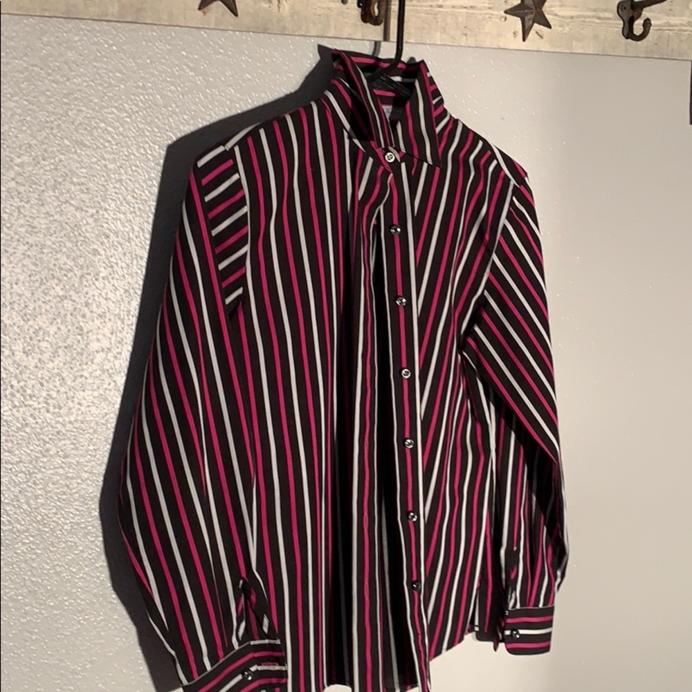 Black with pink and white blouse